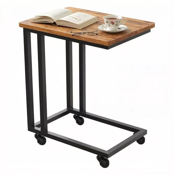 EDX C-Shaped End Table, Small Side Table for Couch, Sofa Table with Metal Frame for Living Room, Bedroom, Bedside, Rust