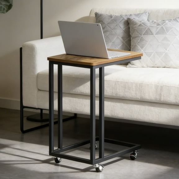 EDX C-Shaped End Table, Small Side Table for Couch, Sofa Table with Metal Frame for Living Room, Bedroom, Bedside, Rust