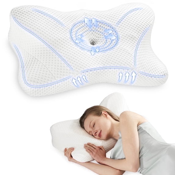 edx Queen Size Cervical Contour Pillow Effective Pain Relief Cooling Pillow for Neck Support, Ergonomic Contour Memory Foam Bed Pillow for Side Back Stomach Sleepers, White