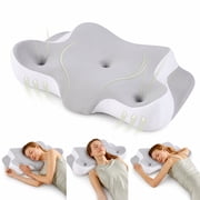 EDX 24 x 16 inch Cervical Ergonomic Pillow - Memory Foam Neck Pain Relief for Side/Back/Stomach Sleepers, Grey