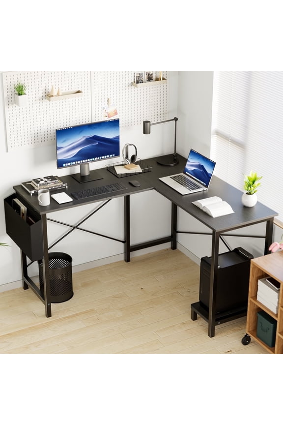 L Shaped Computer Desk Corner Desk, Gaming Table 50 inch PC Writing Study Desk for Home Office Dorm Small Space, Black