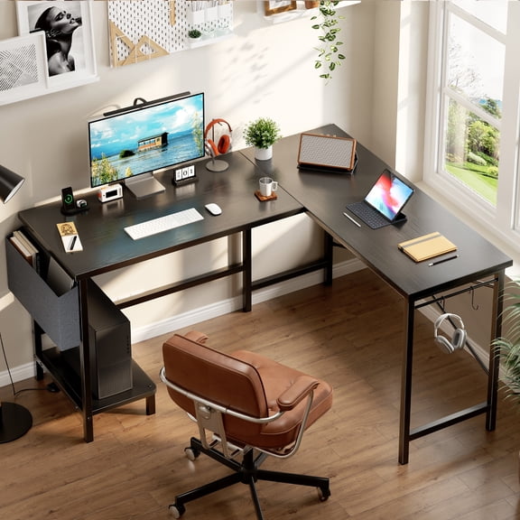 Edx L Shaped Computer Desks, 50 Inch Gaming Table, PC Writing Workstation for Home Office, Dorm and Small Spaces, Black