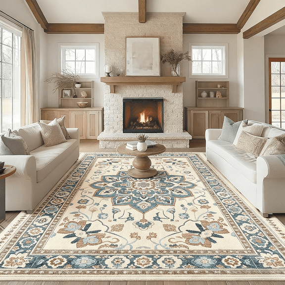 EDX Collection Decorative Rug - 8' x 10', Pattern Distressed Design, Non-Shedding - Easy Care-Machine Washable, Ideal for Entryway, Living Room, Bedroom