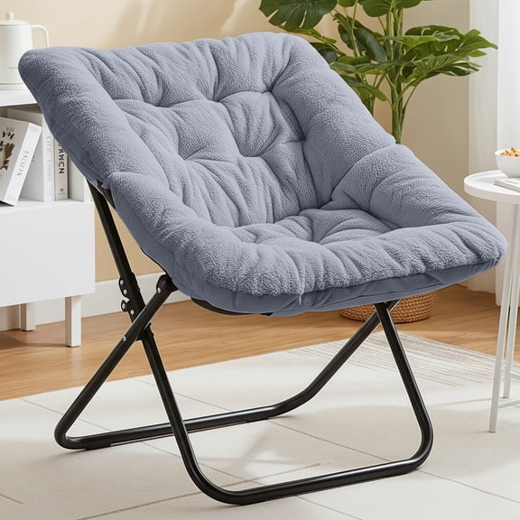 EDX Comfy Chair for Adults, Soft Faux Fur Folding Lounge for Bedroom Living Room Dorm Rooms Flexible Reading Chair, Gray