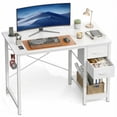 thumbnail image 1 of edx Office Desk with 2 Fabric Drawers & Headphone Hook, 40” PC Table Writing Desk with Storage Shelf, Computer Workstation for Bedroom Study,White, 1 of 8