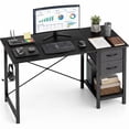 thumbnail image 1 of EDX Computer Desk with 2 Drawers 47 Inch PC Table Study Writing Desk with Storage Shelf Headphone Hook, Simple Style Small Desk for Home, Black Grain, 1 of 7