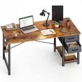 thumbnail image 1 of edx Computer Desk with Drawer 47 Inch PC Table Study Desk with 2-Tier Drawers Storage Shelf Headphone Hook, Modern Simple Style Laptop Desk for Bedroom, Rust, 1 of 9