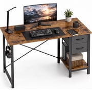 edx 47” Home Office Computer Desk with 2 Fabric Drawers, Storage Shelf, X-Frame Support, Spacious Computer Workstation Writing and Study Desk,Rust
