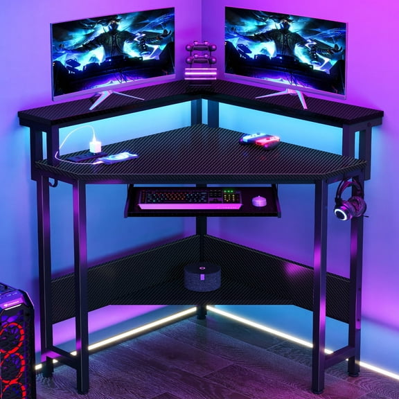 EDX Corner Office Gaming Desk 31 Inches L-Shaped Computer Desk with Charging Hub & Ergonomic Stand for Small Spaces, Black