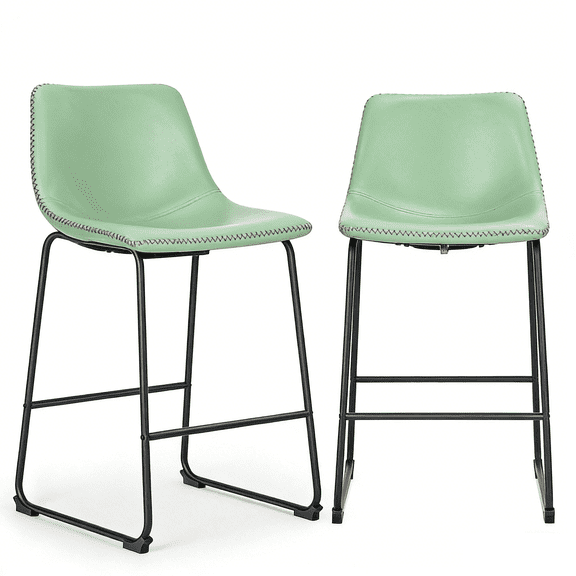 EDX Counter Height Bar Stools Set of 2 With Back and Footrest, Metal Frame, 26 inch, Green