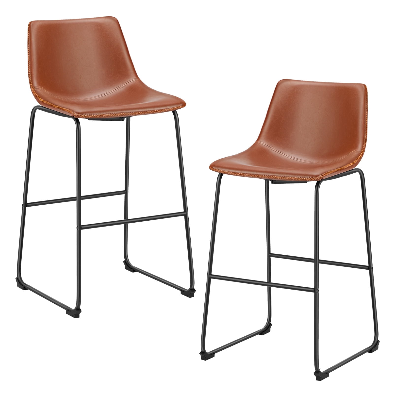 EDX Counter Height Bar Stools Set of 2 With Back and Footrest, Metal Frame, 30 inch, Brown - Walmart.com