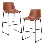 EDX Counter Height Bar Stools Set of 2 With Back and Footrest, Metal Frame, 30 inch, Brown