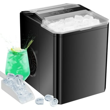 EDX Countertop Ice Maker, 26 lbs in 24 Hrs, 9 Ice Cubes Ready in 6 Mins, Self-Cleaning, with Basket & Scoop, For Home, Camping, Black