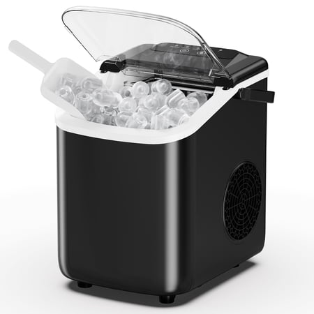 EDX Countertop Ice Maker, 26 lbs in 24 Hrs, 9 Ice Cubes Ready in 6 Mins, Self-Cleaning, with Basket & Scoop, For Home, Camping, Black