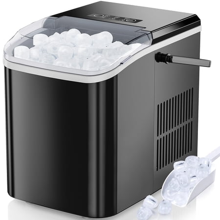 EDX Countertop Ice Maker, Self-Cleaning Portable Ice Maker Machine with Handle and Ice Scoop 9Pcs/6Min 26.5Lbs/24H Black