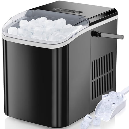 EDX Countertop Ice Maker, Self-Cleaning Portable Ice Maker Machine with Handle and Ice Scoop 9Pcs/6Min 26.5Lbs/24H Black