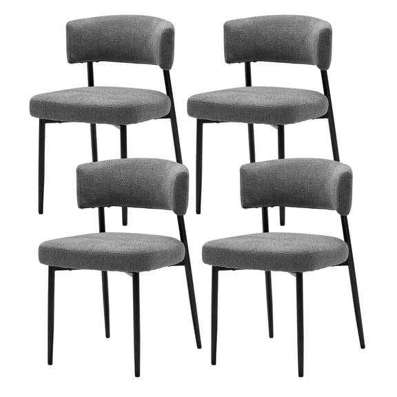 EDX Dining Chairs Set of 4, Mid Century Modern Chair Round Upholstered Curved Backrest, Kitchen Vanity Living Room Chairs with Black Metal Legs, Grey