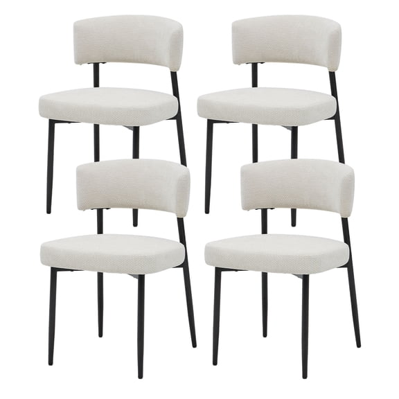 EDX Dining Chairs Set of 4, Mid Century Modern Chair Round Upholstered Curved Backrest, Kitchen Vanity Living Room Chairs with Black Metal Legs, Beige