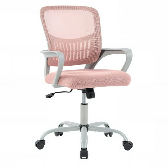 EDX Desk Chair with Ergonomic Lumbar Support, Fixed Armrests & Removable Footrest - 250lbs Capacity, Suitable for Home, Office, Bedroom, Pink