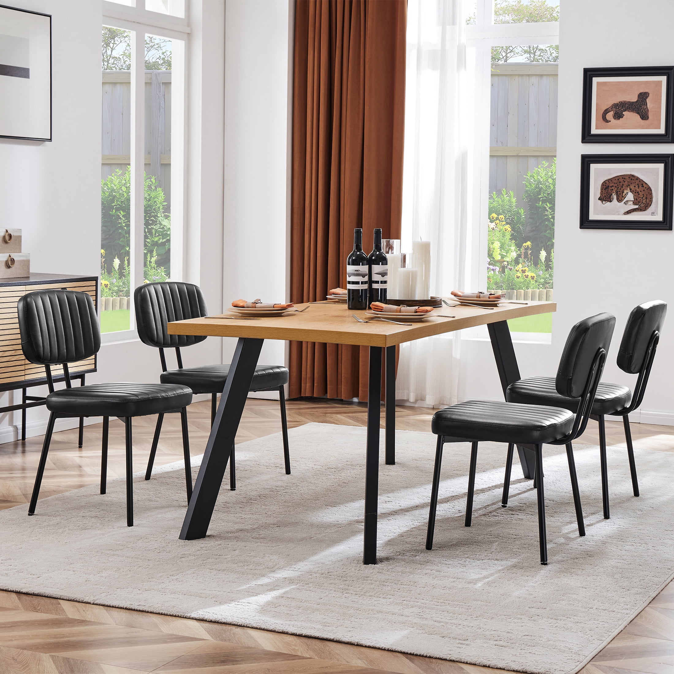 edx Dining Chairs Set of 4, Mid Century Modern Kitchen Chairs with Faux Leather for Kitchen, Living Room, Black