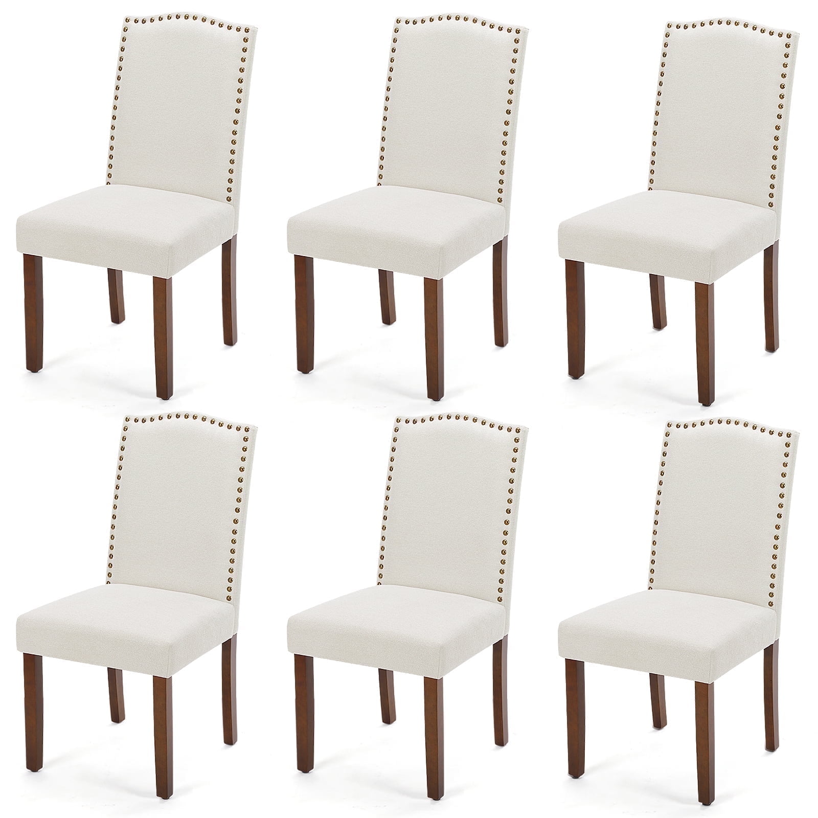 EDX Dining Chairs Set of 6, Parsons Chairs with Nailhead Trim and Wood Legs