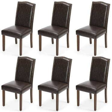 EDX Dining Chairs Set of 6, Parsons Chairs with Nailhead Trim and Wood Legs