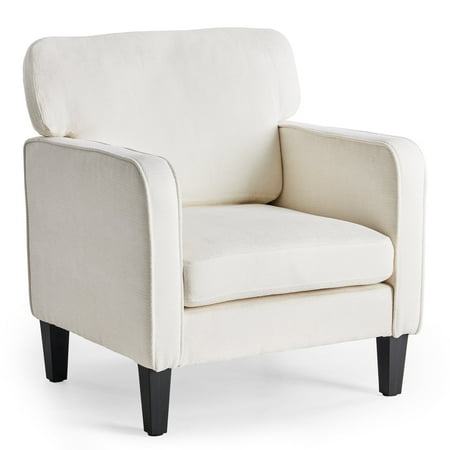 EDX Mid-Century Modern Lounge Chair – Curved Back Upholstered Armchair for Living Room/Bedroom, Ergonomic Reading Chair, Apartment & Office Decor, White