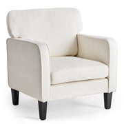 EDX Mid-Century Modern Lounge Chair   Curved Back Upholstered Armchair for Living Room/Bedroom, Ergonomic Reading Chair, Apartment & Office Decor, White