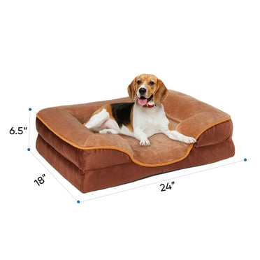 EDX Dog Bed 24"x18" Orthopedic Dog Sofa Bed Small, Supportive Foam Pet Couch Bed with Removable Washable Cover, Brown