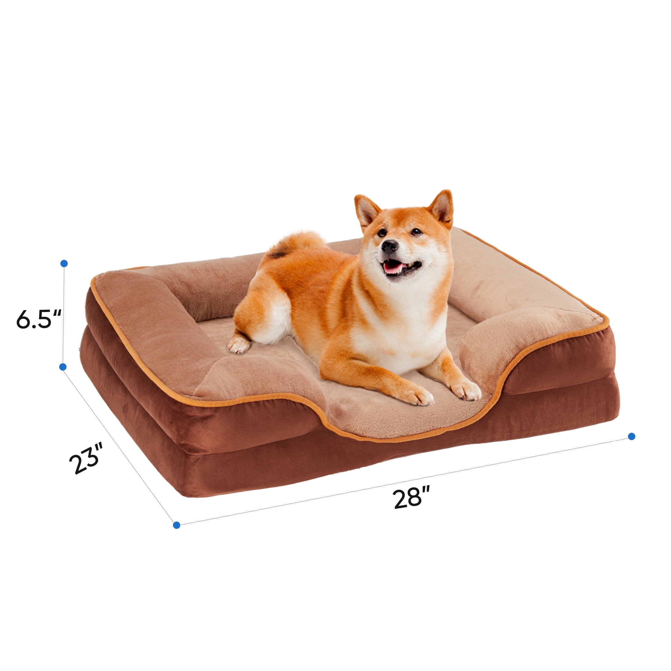 EDX Dog Bed, 28"x23" Medium Orthopedic Dog Sofa Bed, Supportive Foam Pet Couch Bed with Removable Washable Cover, Brown