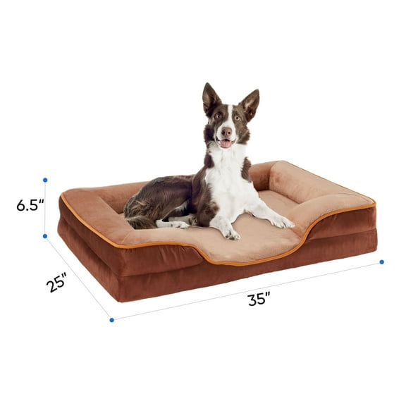 EDX Dog Bed, 35"x25" Large Orthopedic Dog Sofa Bed, Supportive Foam Pet Couch Bed with Removable Washable Cover, Brown