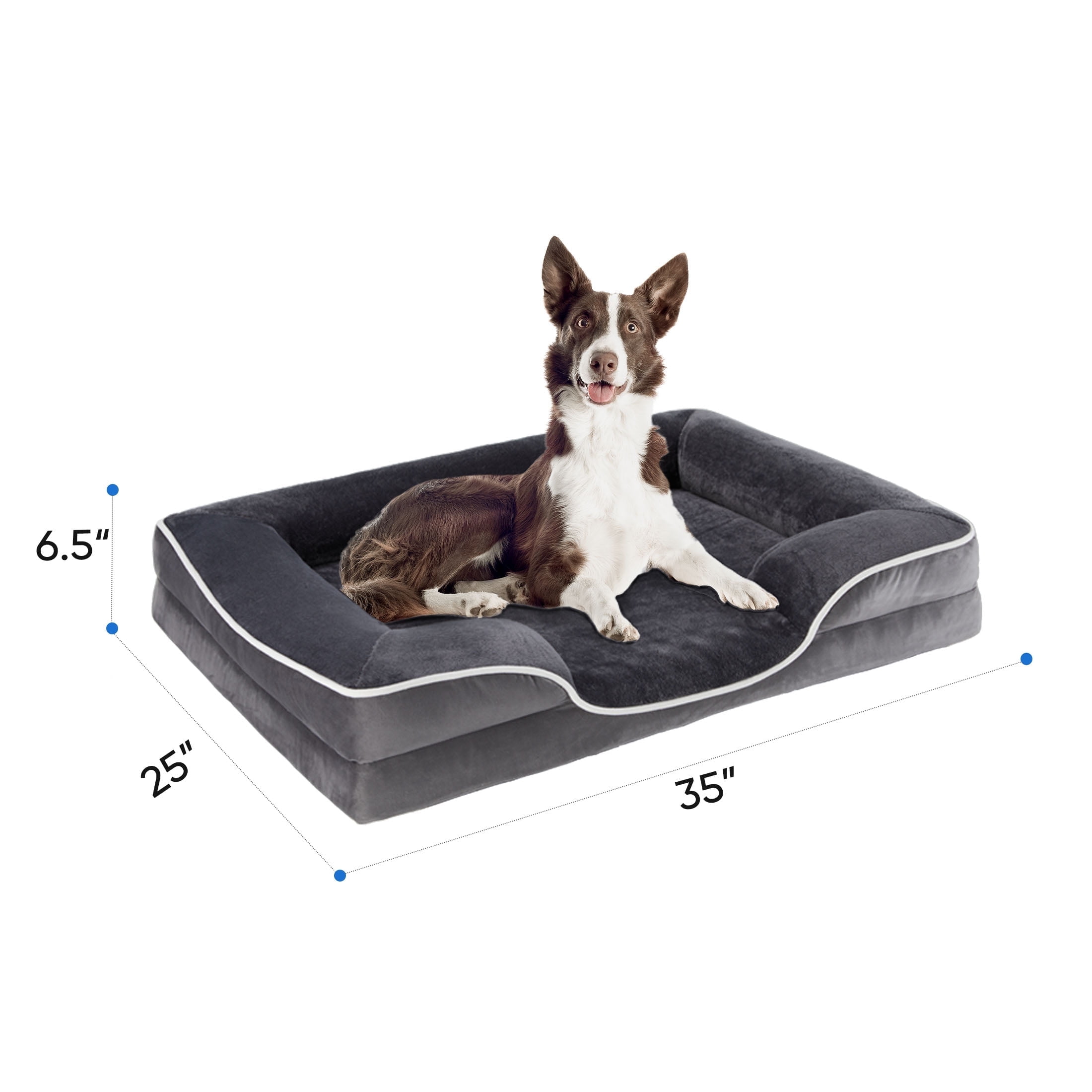 EDX Dog Bed 35"x25" Orthopedic Dog Sofa Bed Large, Supportive Foam Pet Couch Bed with Removable Washable Cover, Grey