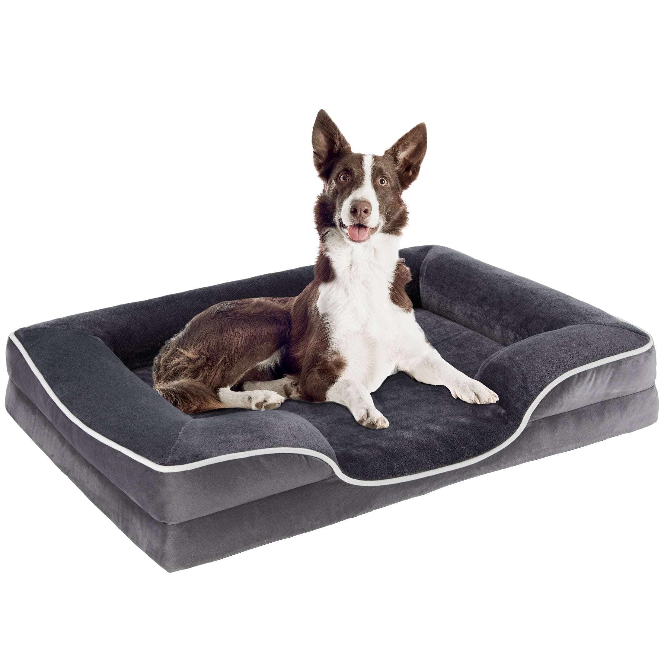 Orthopedic Premium Shredded Memory Foam Pet Bed with Removable Cover and Sherpa Top Ease Aches Pains in Your Pet Give Them the BEST Nights Sleep Brown Large Walmart