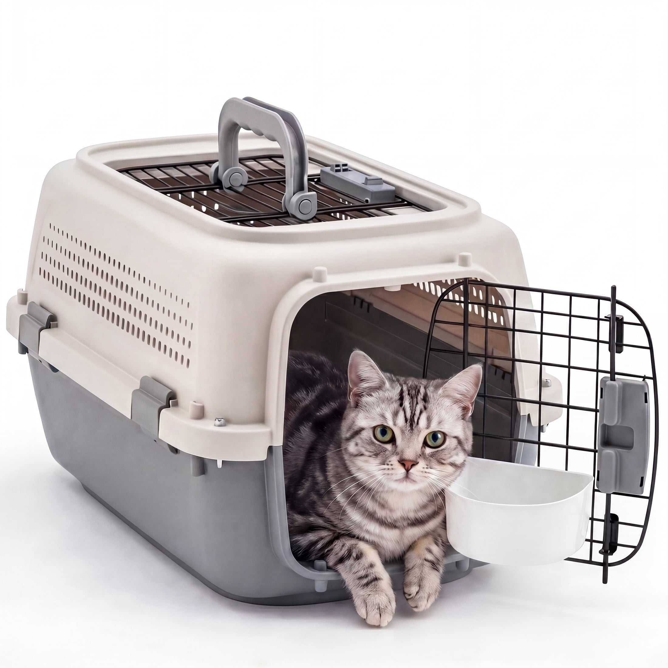 EDX Dog Crates for Small Dogs & Cat Carriers, Two-Door Plastic Pet Kennel, Top & Front Loading, 23", Beige&Gray