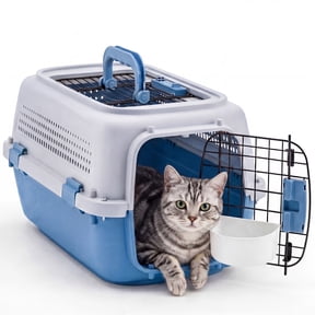EDX Dog Crates for Small Dogs & Cat Carriers, Two-Door Plastic Pet Kennel, Top & Front Loading, 23", Gray&Blue