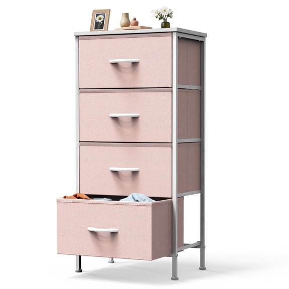 EDX Dresser for Bedroom with 4 Drawers, Storage Drawer Organizer, Wide Chest of Drawers for Closet, Clothes, TV Stand with Storage Drawers, Wood Board, Fabric Drawers,Pink