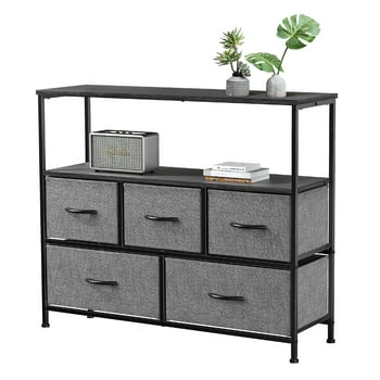 EDX Dresser TV Stand, Entertainment Center with Fabric Drawers, Media Console Table with Open Shelves for TV up to 45 inch for Bedroom, Living Room, Entryway, Grey