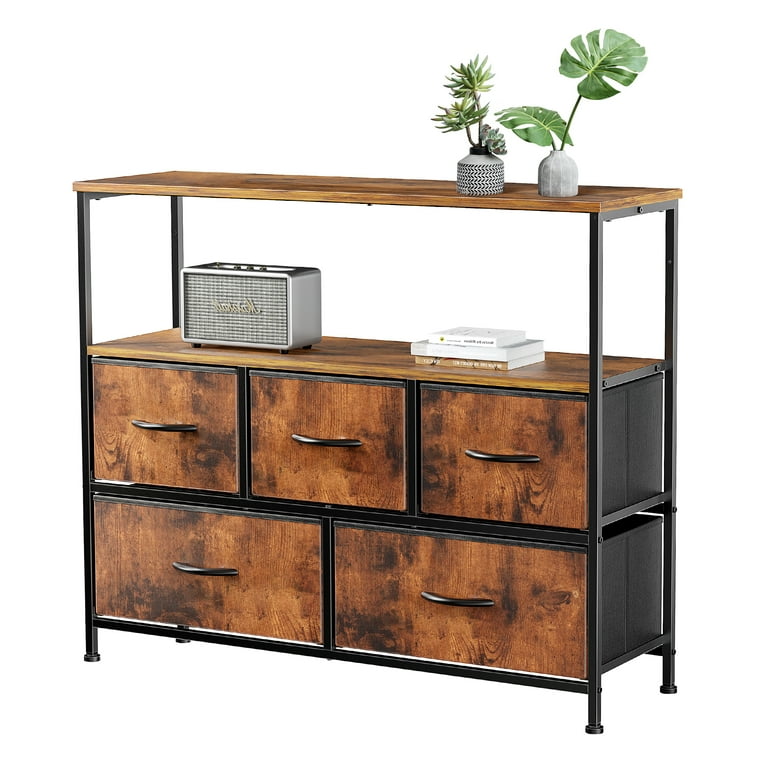 EDX Dresser TV Stand Entertainment Center with Fabric Drawers Media Console Table with Open Shelves for TV up to 45 inch for Bedroom Living Room