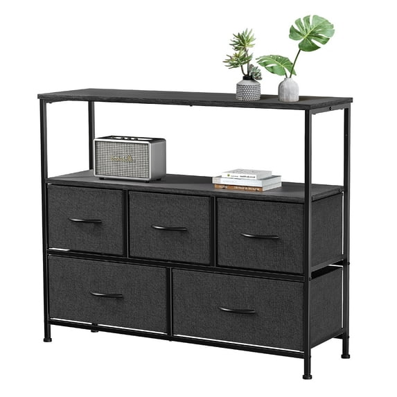 EDX Dresser TV Stand, Entertainment Center with Fabric Drawers, Media Console Table with Open Shelves for TV up to 45 inch for Bedroom, Living Room, Entryway, Black