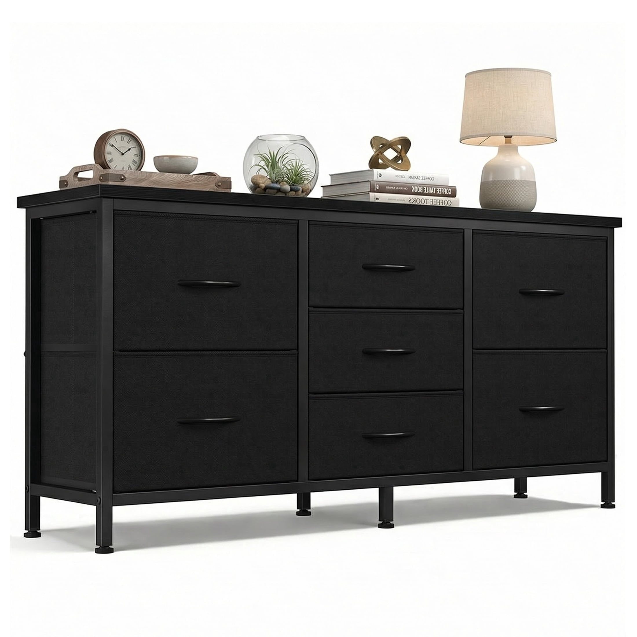 Tall Black Dresser with Large Wide Drawers, Fabric Bins Organizer Storage,  Wood Top for Bedroom, Closet, Entryway - Walmart.com