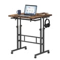 thumbnail image 1 of Edx Dual Desktop Height Adjustable Rolling Desk with Wheels, Treadmill Desk for Walking Pad, Mobile Computer Table with Cup Holder for Home Office Bedroom Living Room, Rustic Brown, 1 of 9