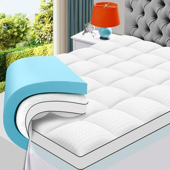 EDX Dual Layer 4 Inch Memory Foam Mattress Topper, 2 Inch Gel Memory Foam and 2" Mattress Topper, Medium Support, Twin Size