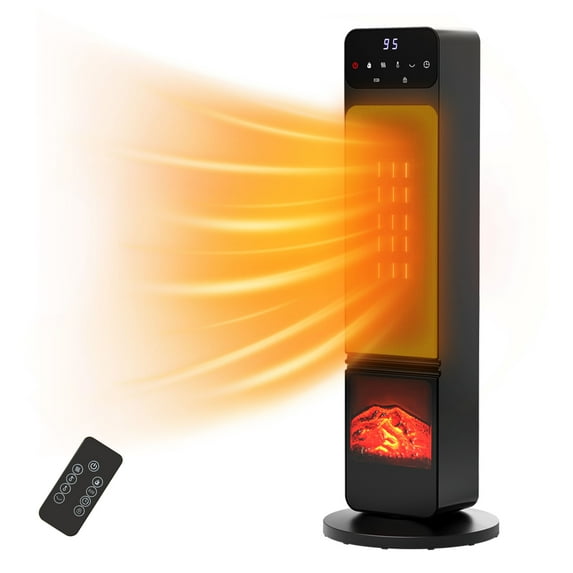 EDX Electric Heaters, Oscillating Ceramic Heater with Remote, 4 Heating Modes, Overheating & Tip-Over Protection, Office and Indoor Use, Black