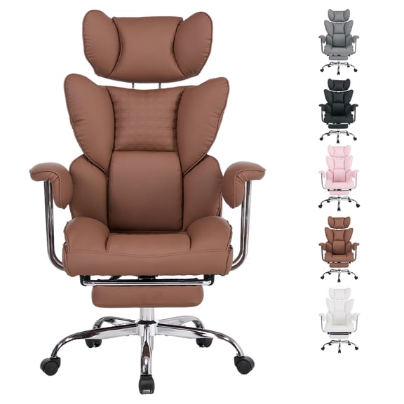 EDX Ergonomic Big and Tall Office Chair, Reclining Comfy Scratch-Resistant PU Leather Executive Desk Chair with Footrest, Brown