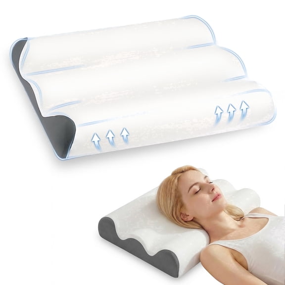 EDX Ergonomic Contour Memory Foam Pillow for Neck & Shoulder Pain Relief, Slow Rebound Cervical Support, Cooling Washable Cover, Light Gray