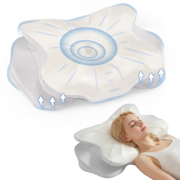 EDX Ergonomic Contoured Memory Foam Pillow, Cervical Support Pillow with Dual Height Design & Arm Grooves, Breathable Removable Cover, Suitable for Side, Back & Stomach Sleepers, Queen Size
