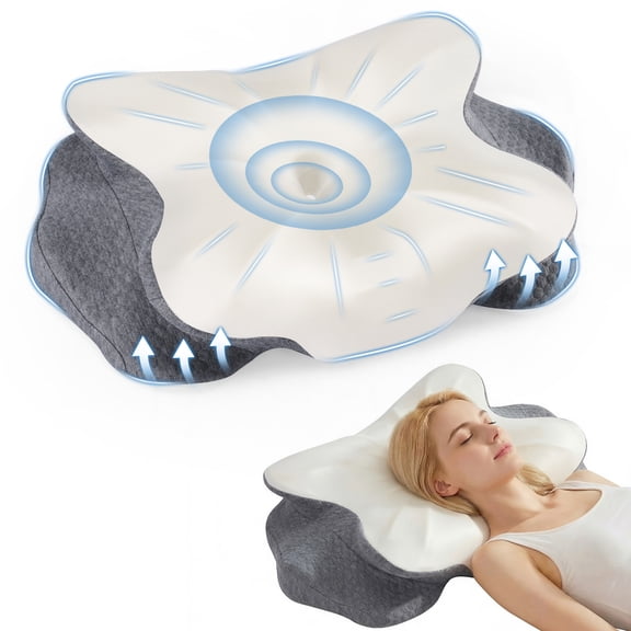 EDX Ergonomic Contoured Memory Foam Pillow, Cervical Support Pillow with Dual Height Design & Arm Grooves, Breathable Removable Cover, Suitable for Side, Back & Stomach Sleepers, Queen Size