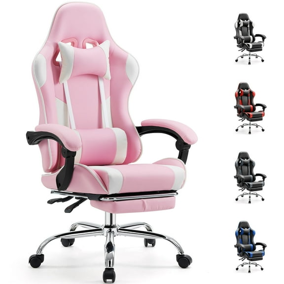 EDX Ergonomic Gaming Chair High Back Office Chair with Lumbar Support and Adjustable Armrests Swivel Racing Chair, Pink and White