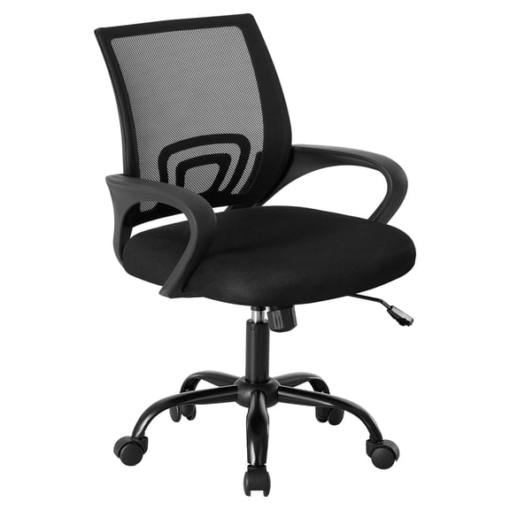 EDX Ergonomic Mid-Back Office Chair - Swivel Desk Chair with Lumbar Support, Breathable Mesh Backrest, Adjustable Height, Sponge Seat & Smooth Rolling Wheels, Black