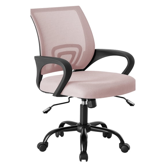 EDX Ergonomic Mid-Back Office Chair - Swivel Desk Chair with Lumbar Support, Breathable Mesh Backrest, Adjustable Height, Sponge Seat & Smooth Rolling Wheels, Pink